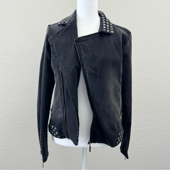 Max Jeans Black Onyx Denim Silver Stud Jacket - Picture 2 of 8
